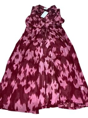 NWT Semi Sheer Lightweight Pink Red Abstract Print Duster Sleeveless Top M New